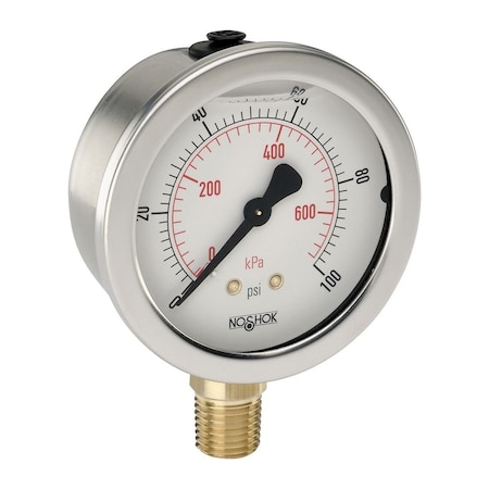 Pressure Gauge, 2.5 304SS Case, Copper Alloy Internals, 3000 Psi/kPa, 1/4 NPT Male Bottom Conn, Glycerin Filled